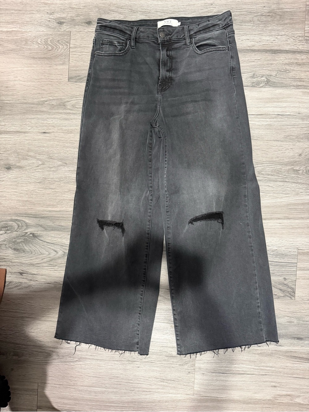 VICI Charcoal Distressed Wide-Leg Crop Jeans